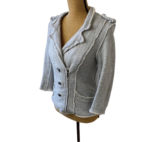 Seventy Two Changes Women’s Sz M Jersey Top Button Jacket Gray 3/4 Sleeve Biker - Picture 2 of 15